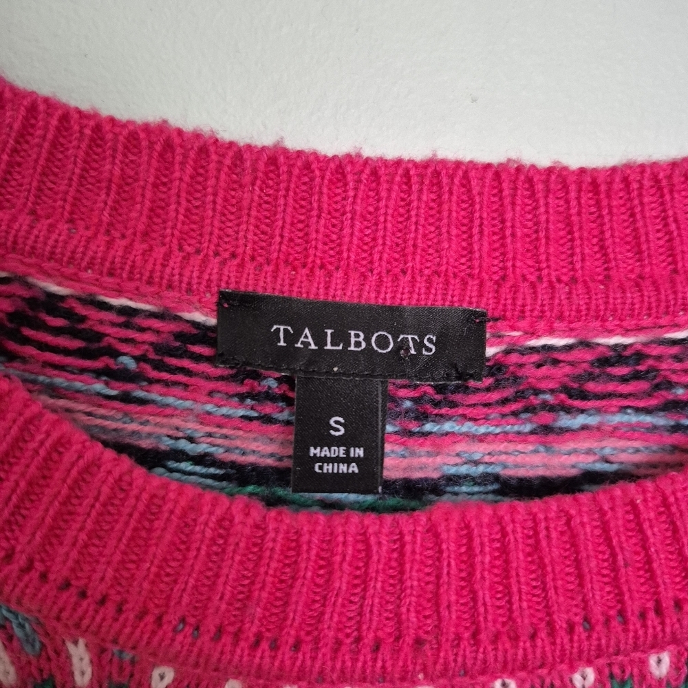 Talbots Women's Cabincore Festive Navy Fair Isle Soft Knit Midi Dress Size Small - Picture 4 of 5